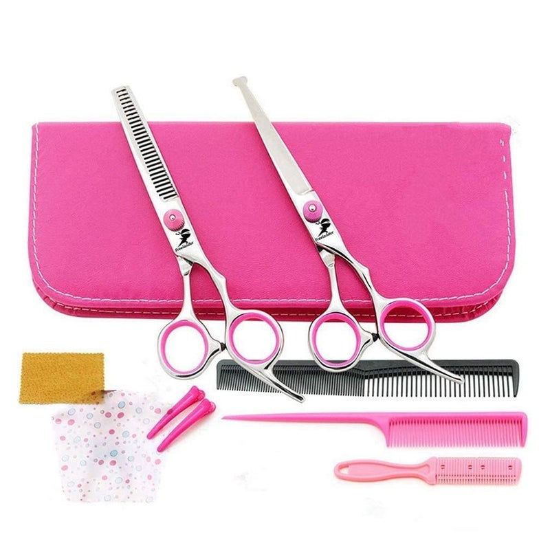 Freelander 6.0 inch Professional Round Safety Barber Scissors Set - Salon Cape & Bang Scissor - Hairdressing Shear, Pink - Image 1